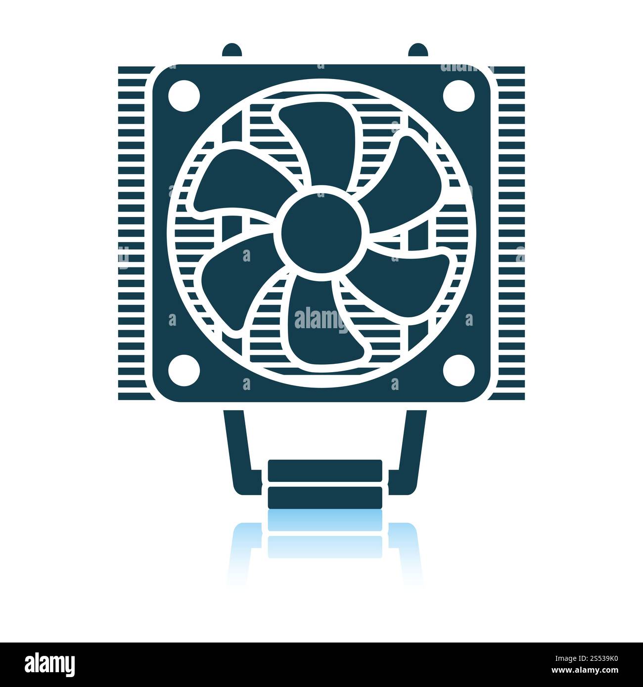 La ventola della CPU e la relativa icona. Ombra di design di riflessione. Illustrazione Vettoriale. Foto Stock