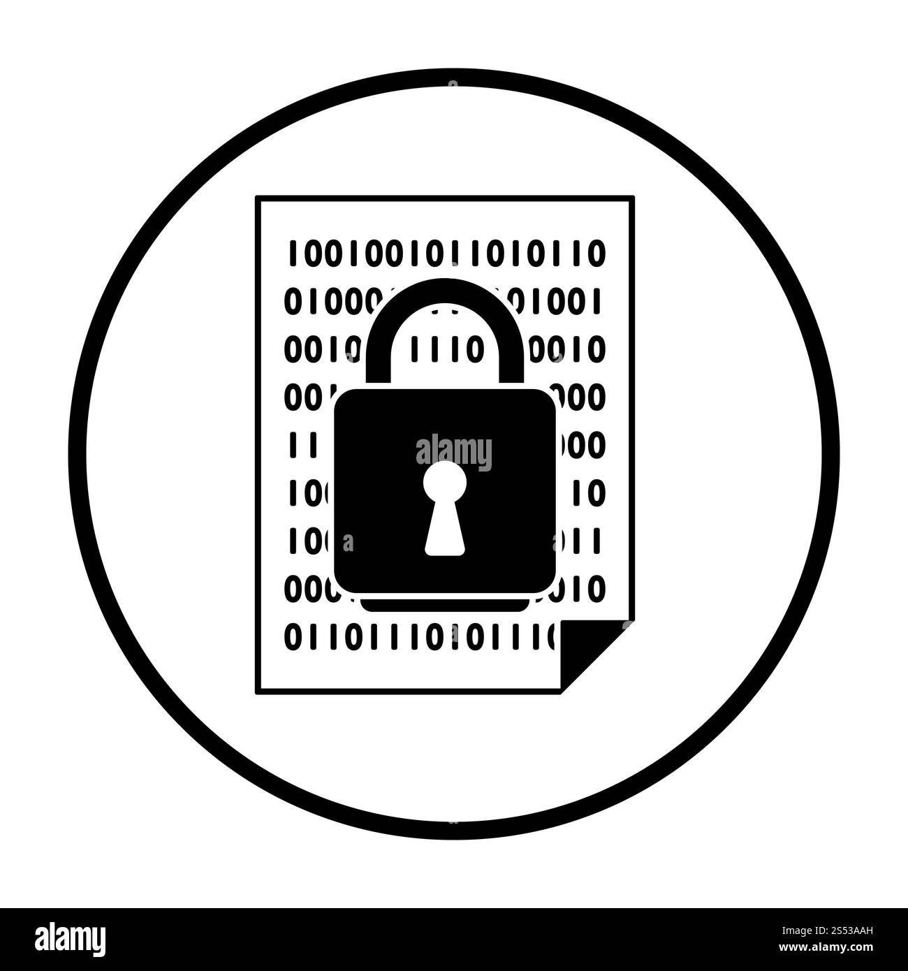 La sicurezza dei dati e la relativa icona. Cerchio sottile design Stencil. Illustrazione Vettoriale. Foto Stock