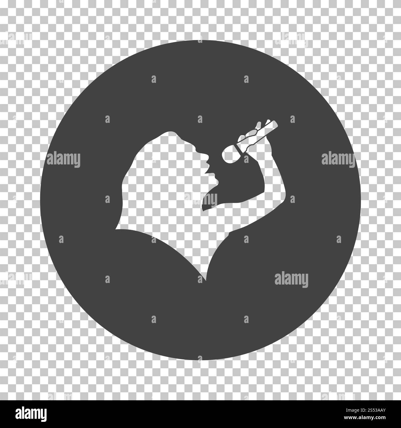 Karaoke silhouette di donna icona. Sottrarre il design stencil sulla griglia tranparency. Illustrazione Vettoriale. Foto Stock