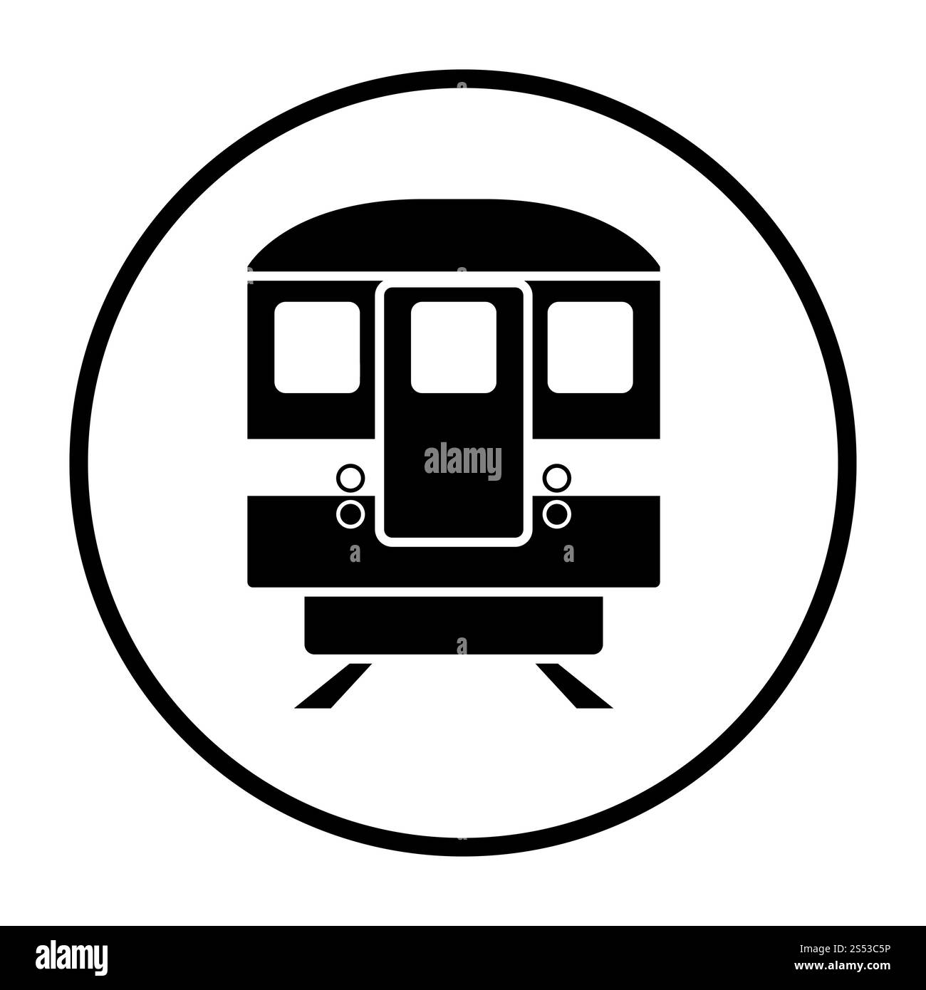 Treno della metropolitana icona vista anteriore. Cerchio sottile design Stencil. Illustrazione Vettoriale. Foto Stock