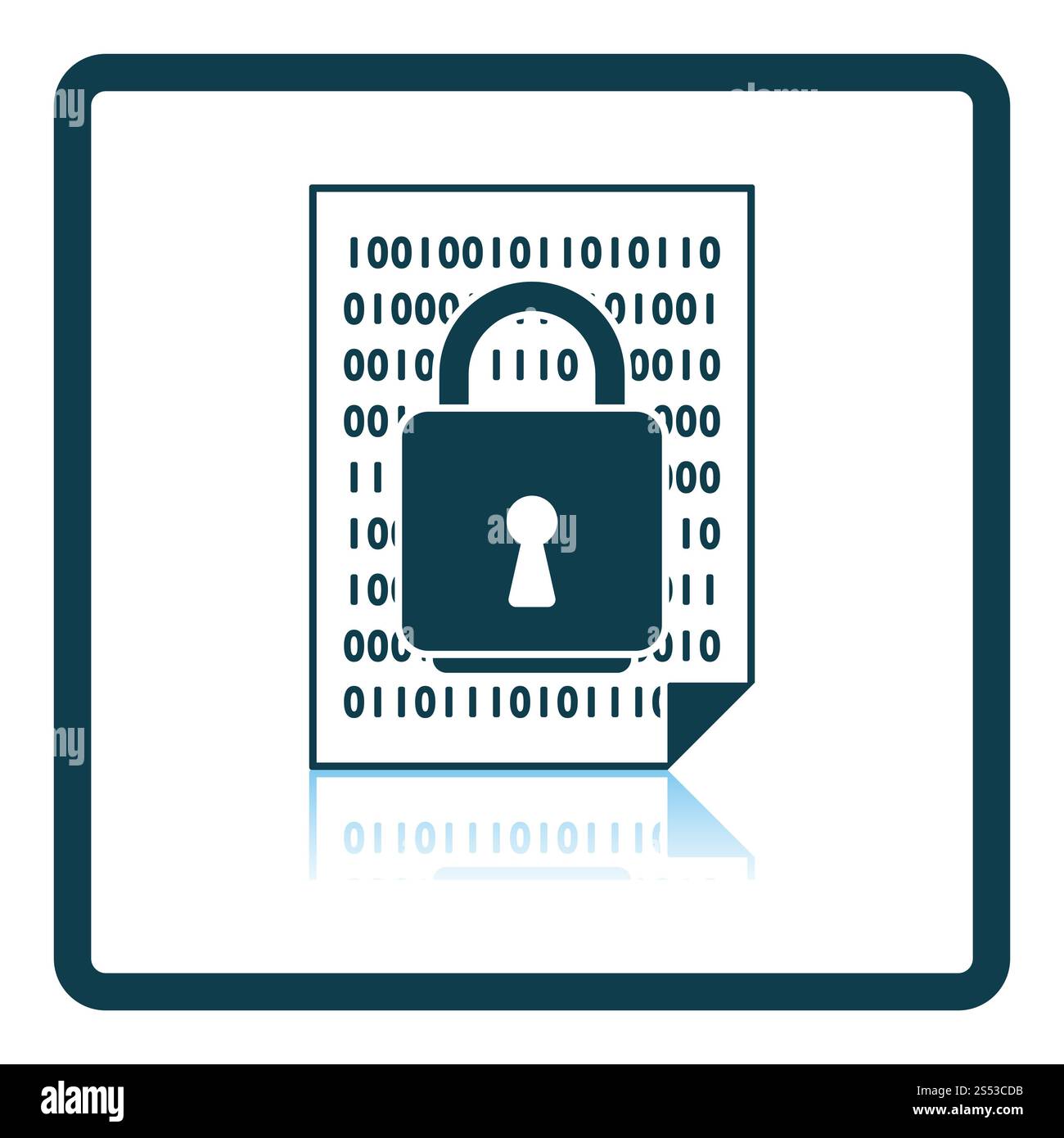 La sicurezza dei dati e la relativa icona. Piazza riflessione Shadow Design. Illustrazione Vettoriale. Foto Stock