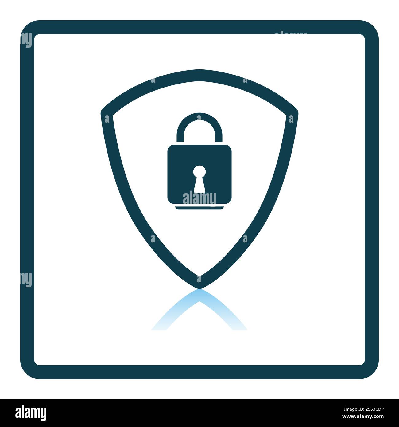 La sicurezza dei dati e la relativa icona. Piazza riflessione Shadow Design. Illustrazione Vettoriale. Foto Stock