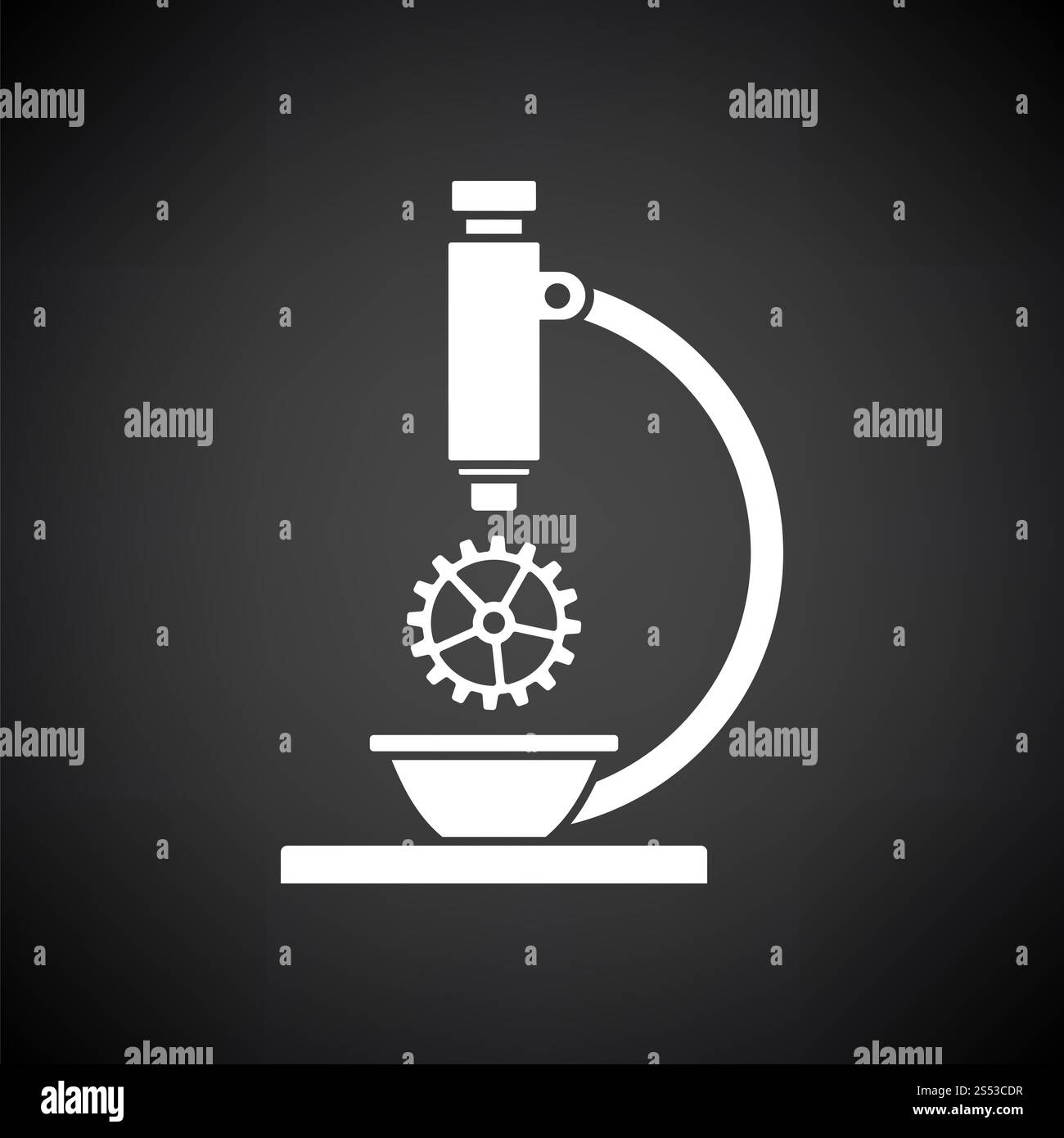 Icona di ricerca. Bianco su sfondo nero. Illustrazione Vettoriale. Foto Stock