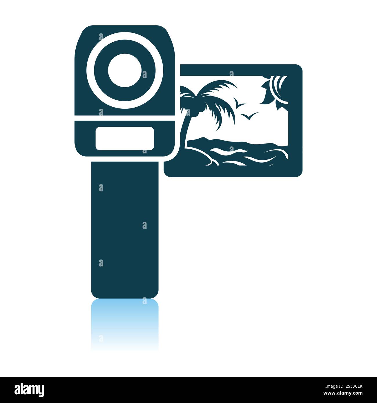 Icona Videocamera. Ombra di Design di riflessione. Illustrazione Vettoriale. Foto Stock