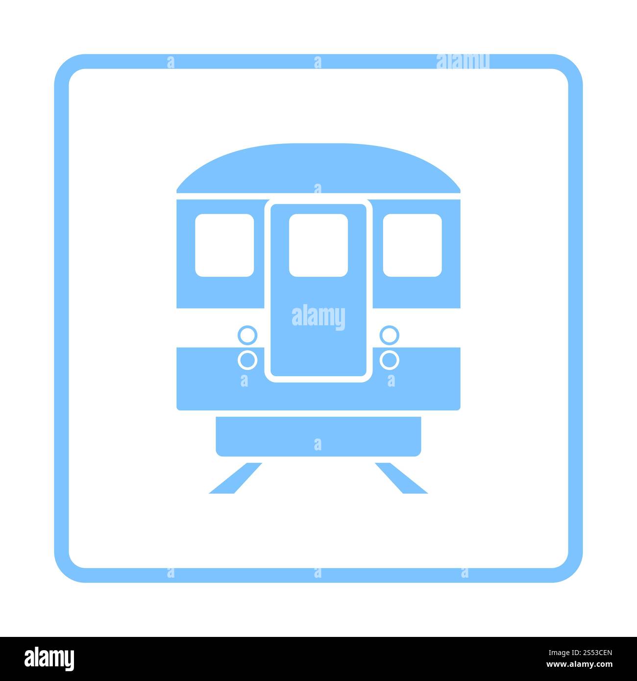 Treno della metropolitana Icona Vista anteriore. La cornice blu Design. Illustrazione Vettoriale. Foto Stock