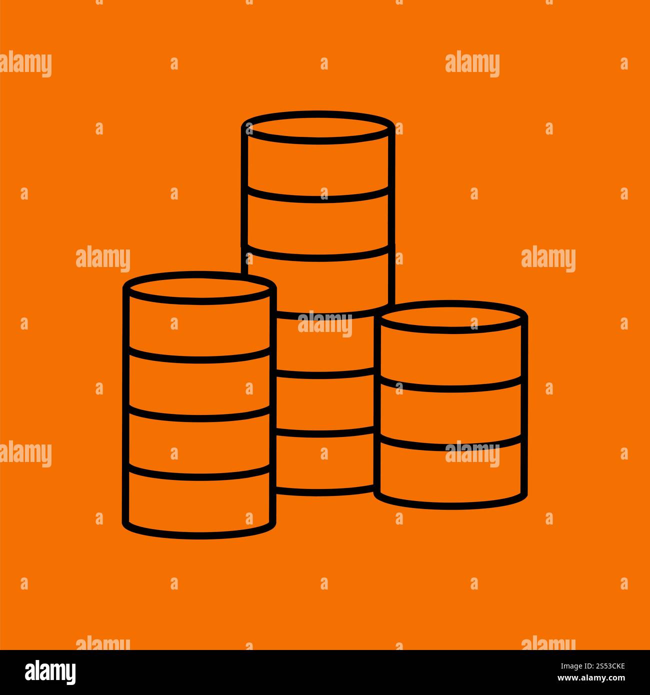 Coin Icona dello stack. Nero su sfondo arancione. Illustrazione Vettoriale. Foto Stock