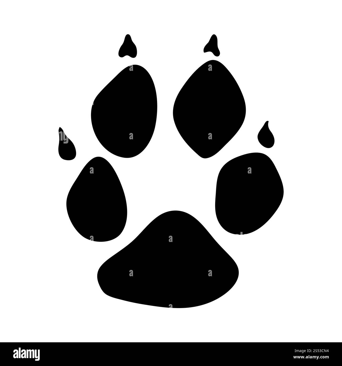 Racoon Footprint del cane. Silhouette nera Design. Illustrazione Vettoriale. Foto Stock