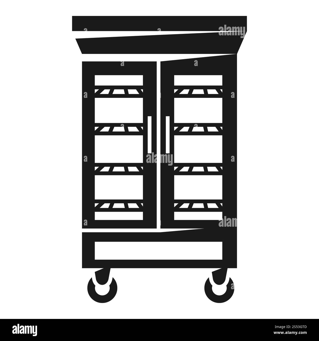 Icona frigorifero con porte in vetro. Semplice illustrazione di un frigorifero con porte in vetro icona vettoriale per il design del Web isolato su sfondo bianco. Foto Stock