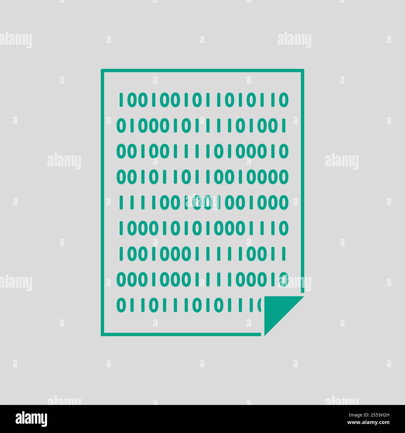 Foglio con il codice binario e la relativa icona. Verde su sfondo grigio. Illustrazione Vettoriale. Foto Stock