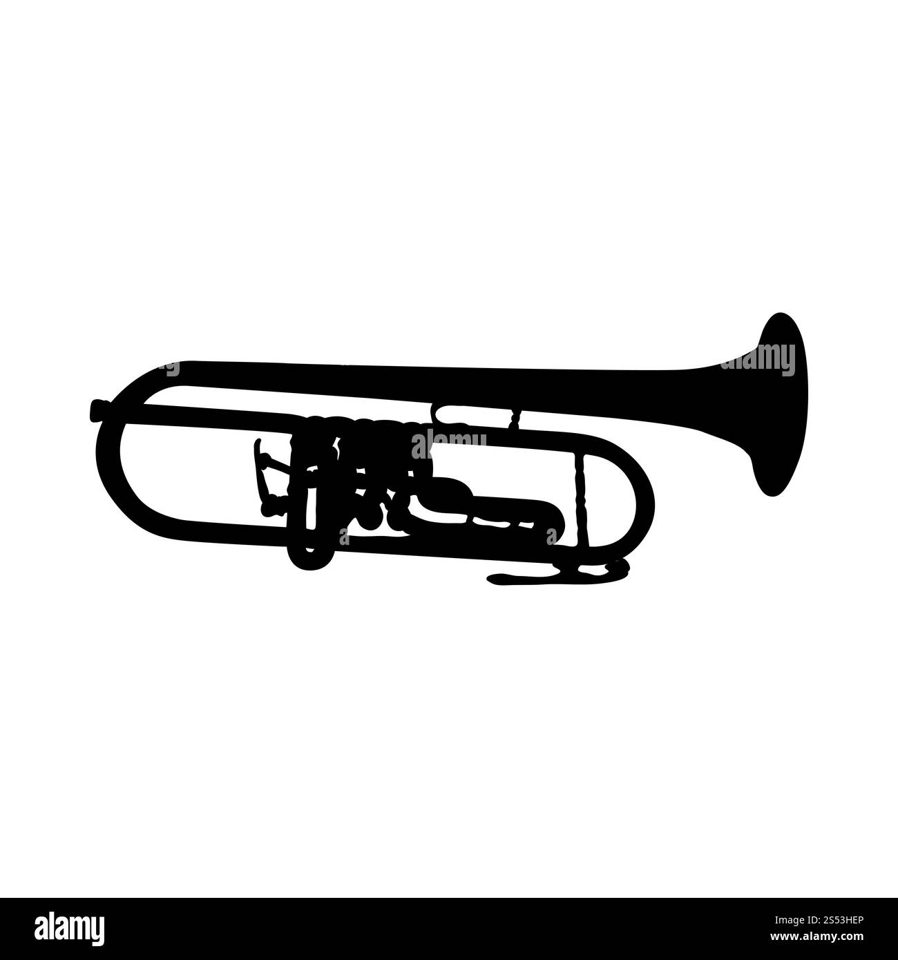 Silhouette di strumento musicale tromba. Liscio e chiaro. illustrazione vettoriale. Foto Stock