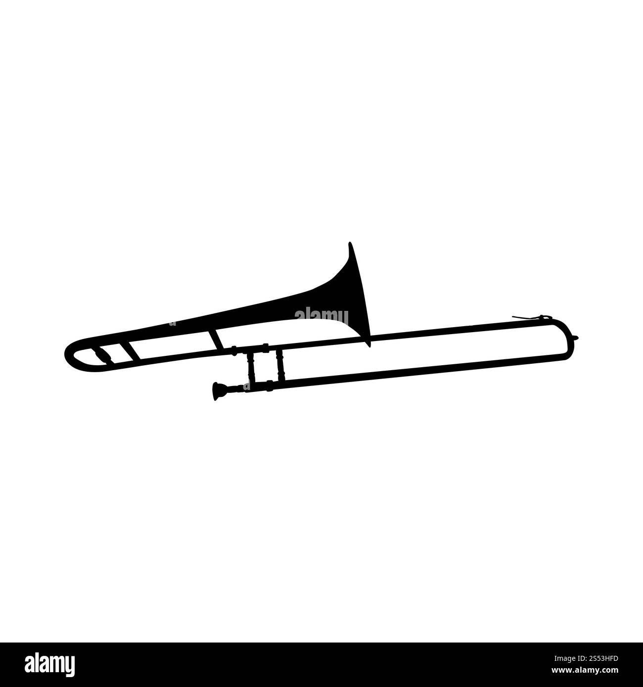 Trombone vento strumento musicale Silhouette. Illustrazione Vettoriale. Foto Stock