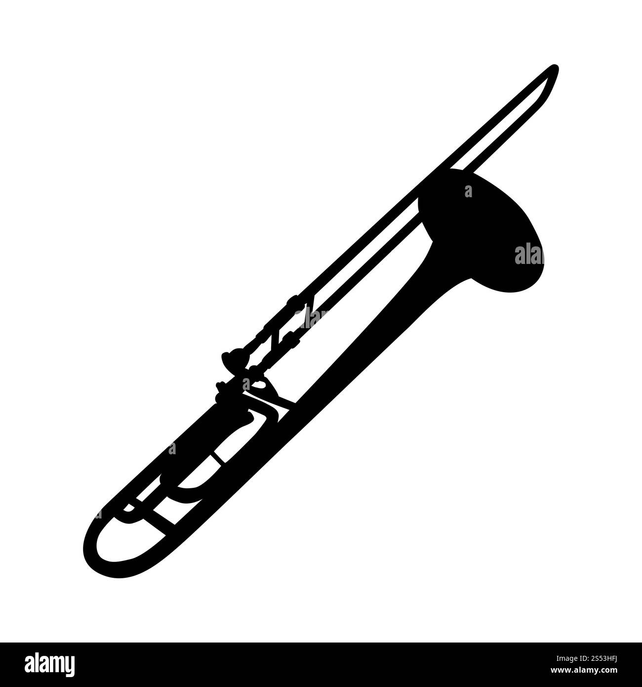 Trombone vento strumento musicale Silhouette. Illustrazione Vettoriale. Foto Stock