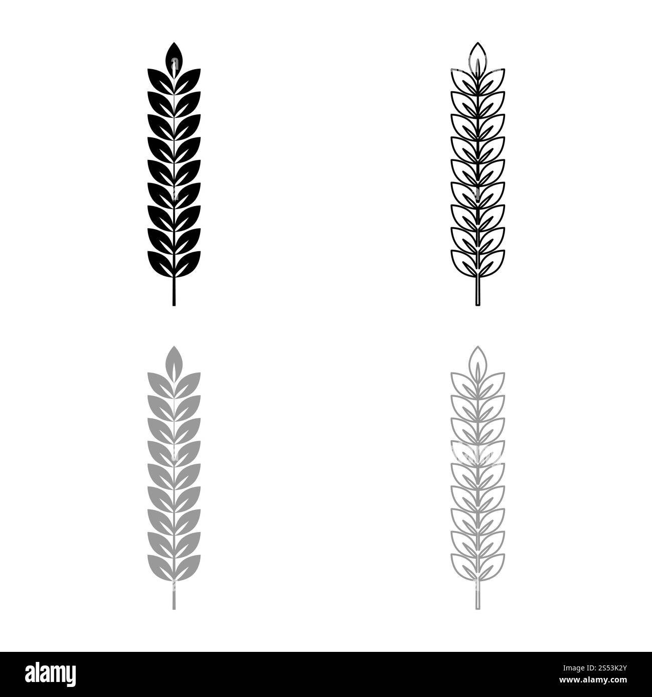 Spikelet della pianta di grano ramo icona set di contorno nero colore grigio illustrazione vettoriale stile piatto semplice immagine Foto Stock