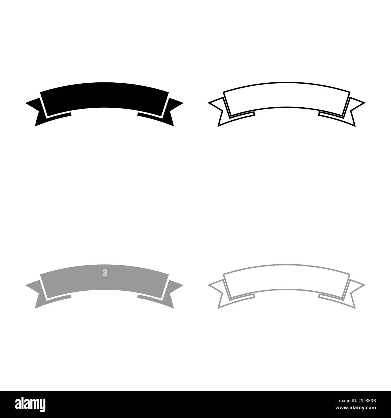 Nastro banner pubblicitari banner icona set di contorno nero colore grigio illustrazione vettoriale stile piatto semplice immagine Foto Stock