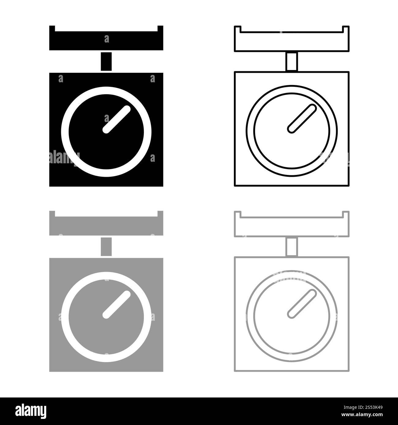 Bilancia da cucina nazionali bilance bilancia con pan di elettrodomestici da cucina icona set di contorno nero colore grigio illustrazione vettoriale stile piatto Foto Stock