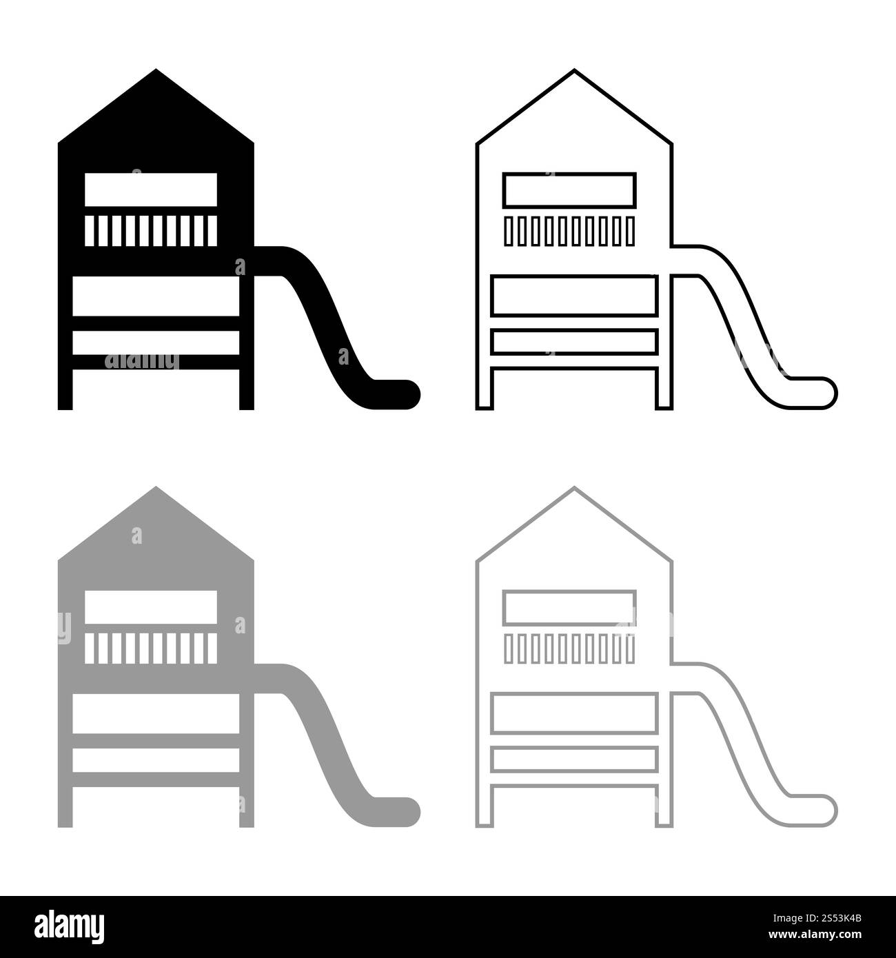 Scivolo parco giochi scivolo per bambini Parco giochi per bambini città dei bambini con il contorno dell'icona dello scivolo, illustrazione vettoriale di colore grigio nero, stile piatto semplice Foto Stock