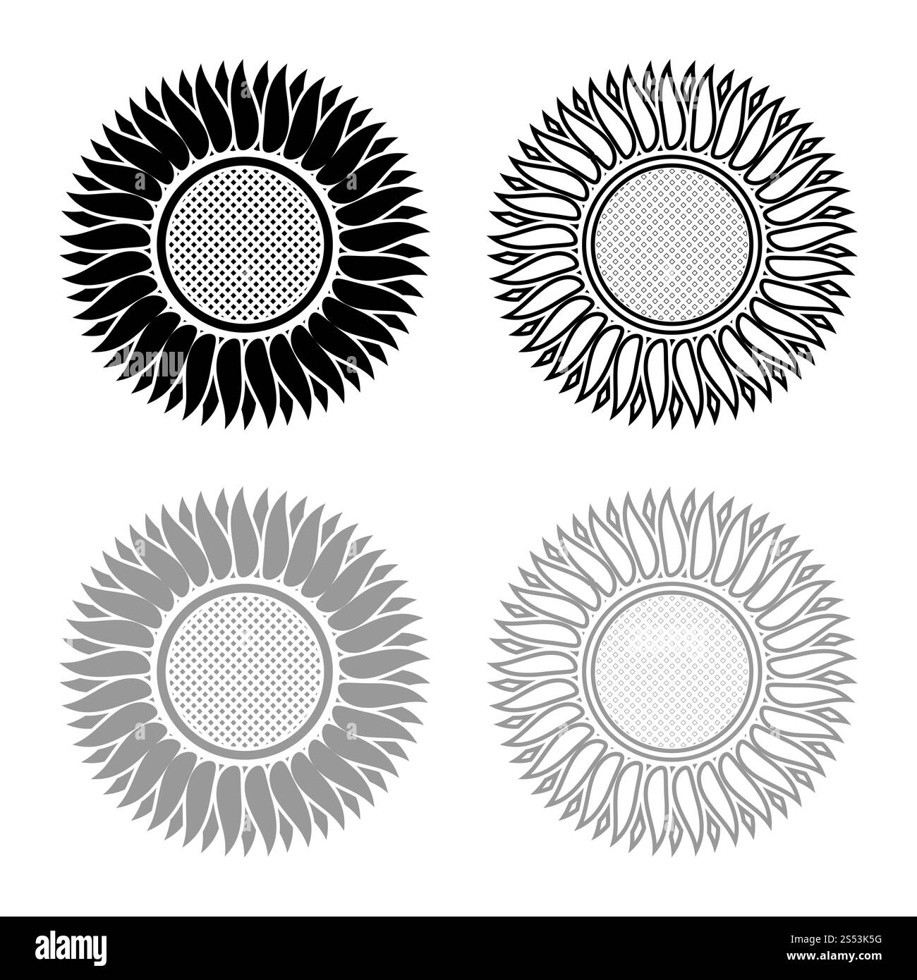 Icona di girasole set di contorno nero colore grigio illustrazione vettoriale stile piatto semplice immagine Foto Stock