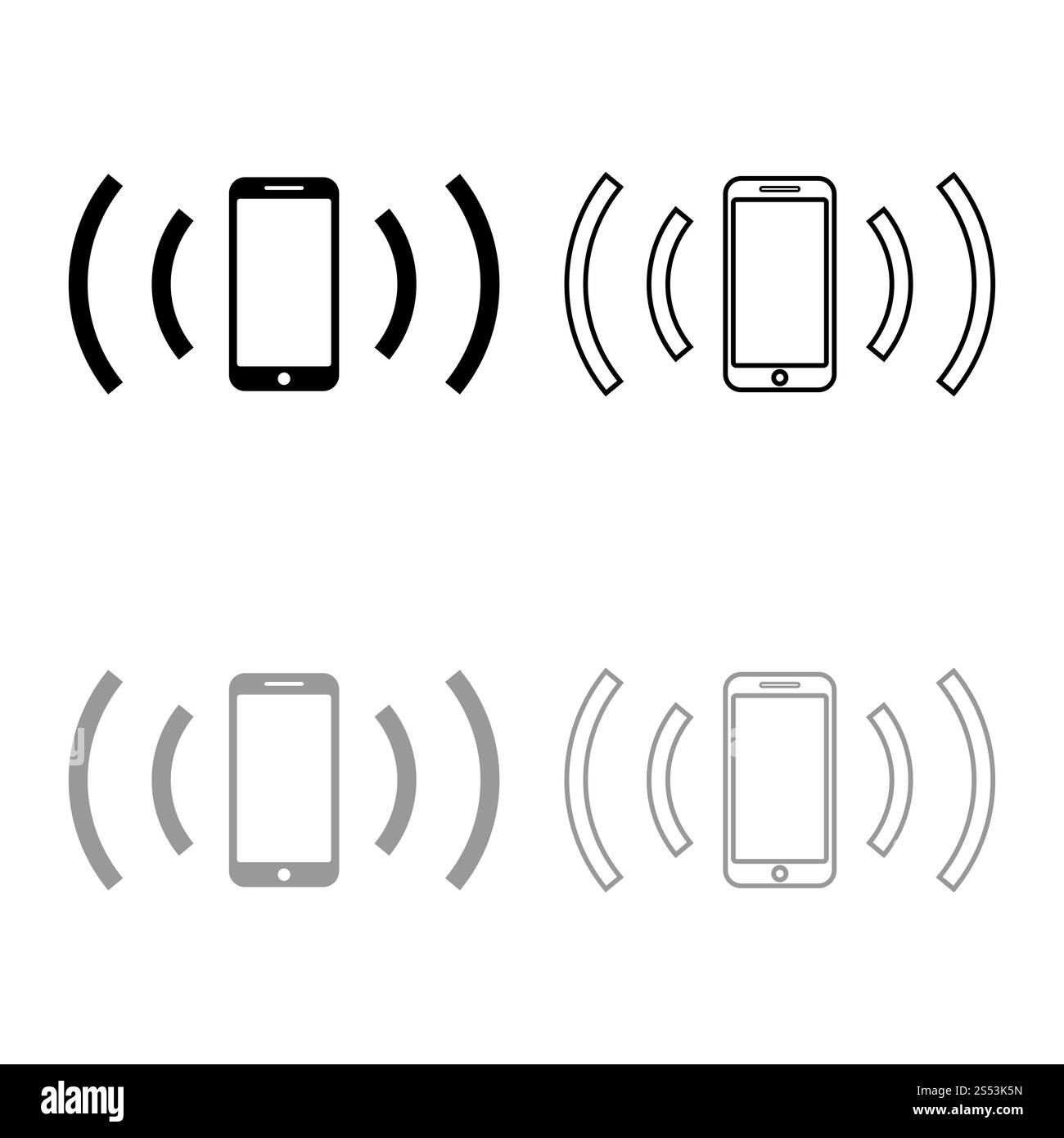 Lo smartphone emette onde radio onda sonora onde di emissione concetto icona set di contorno nero colore grigio illustrazione vettoriale stile piatto semplice immagine Foto Stock