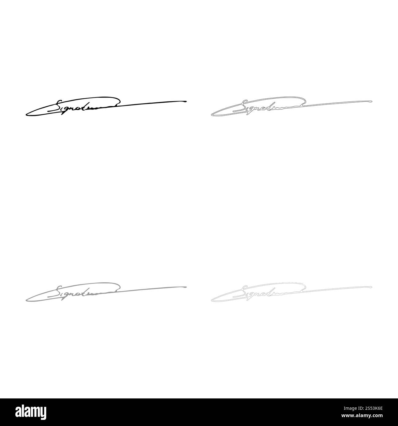 Firma icona Grafia set di contorno nero colore grigio illustrazione vettoriale stile piatto semplice immagine Foto Stock