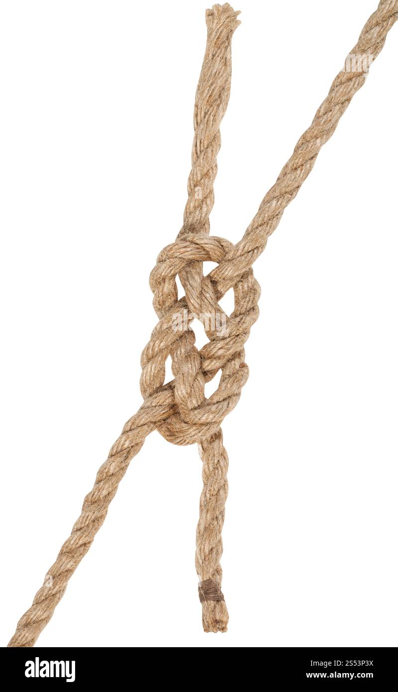 Carrick bend knot unendo due cavi isolati su sfondo bianco Foto Stock