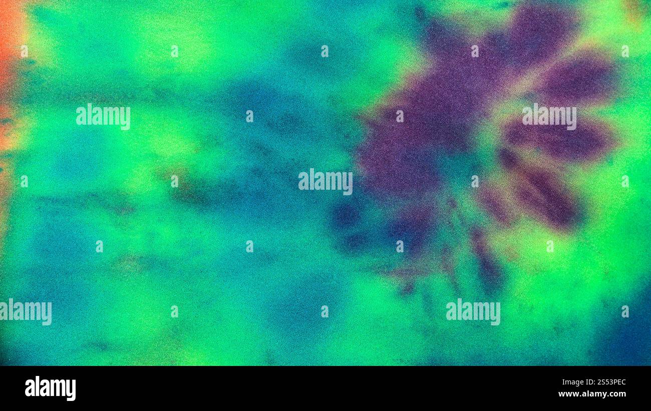 Abstract macchie di verde e blu dipinte a mano di sfondo nel freddo Tie-colorante tecnica batik su tessuti di seta Foto Stock