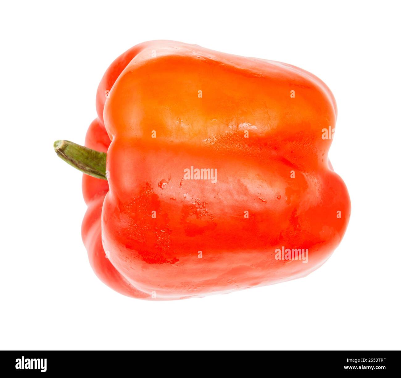 Vista laterale del frutto maturo di peperone rosso (Sweet Pepper, capsicum) isolato su sfondo bianco Foto Stock