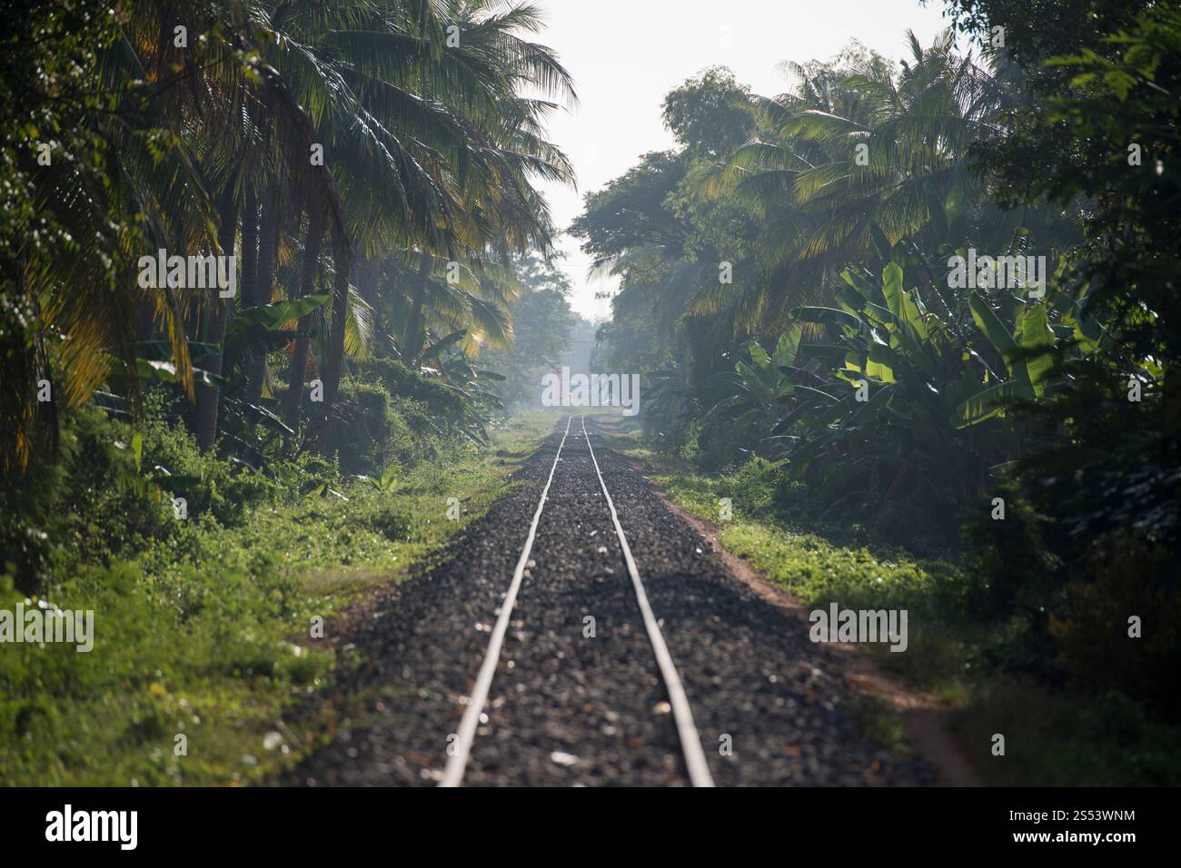 La linea ferroviaria vicino al centro della città di Battambang in Cambogia. Cambogia, Battambang, novembre 2018. FERROVIA CAMBODIA BATTAMBANG Foto Stock