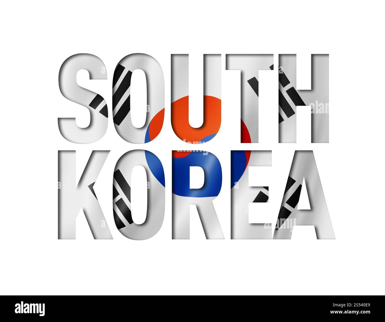 carattere del testo della bandiera della corea del sud. sfondo simbolo nazione. carattere del testo della bandiera della corea del sud Foto Stock