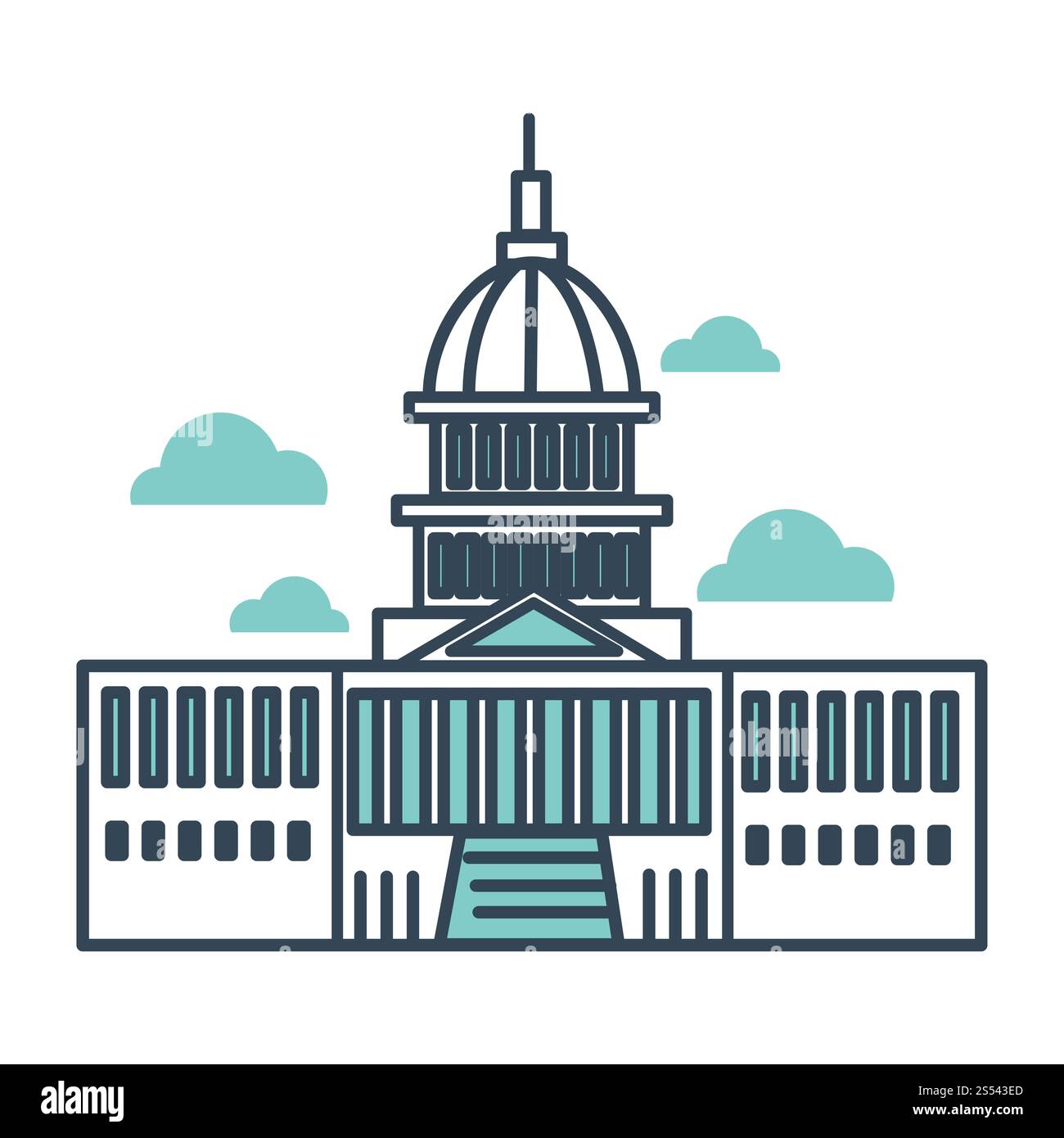 Edificio del Campidoglio degli stati uniti, monumento principale di importanza governativa, arte di linea vettoriale in stile piatto, washington DC, visita dell'architettura americana e.. Foto Stock