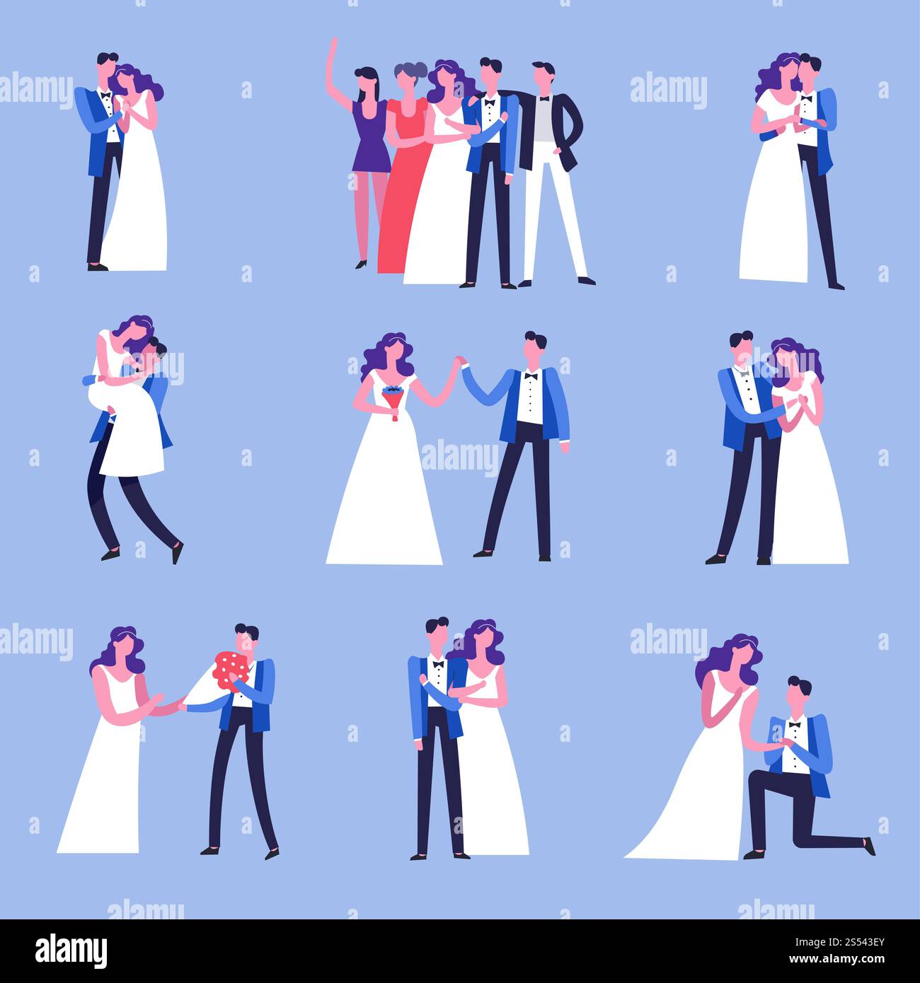 Cerimonia di nozze di matrimonio con gli ospiti e coppia coppia di sposi felici con uomini migliori e damigella d'onore che regala un bouquet di fiori Foto Stock Cerimonia di nozze di matrimonio con gli ospiti e coppia coppia di sposi felici con uomini migliori e damigella d'onore che regala un bouquet di fiori Foto Stock