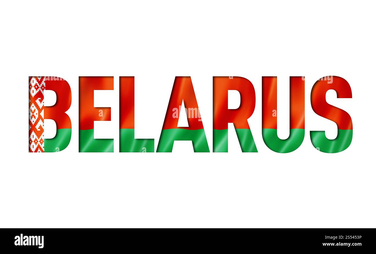 font testo bandiera bielorussia. sfondo simbolo nazione. font testo bandiera bielorussia Foto Stock