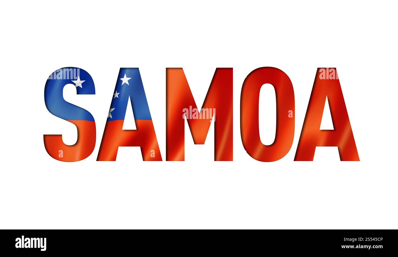 font testo bandiera samoa. sfondo simbolo nazione. font testo bandiera samoa Foto Stock