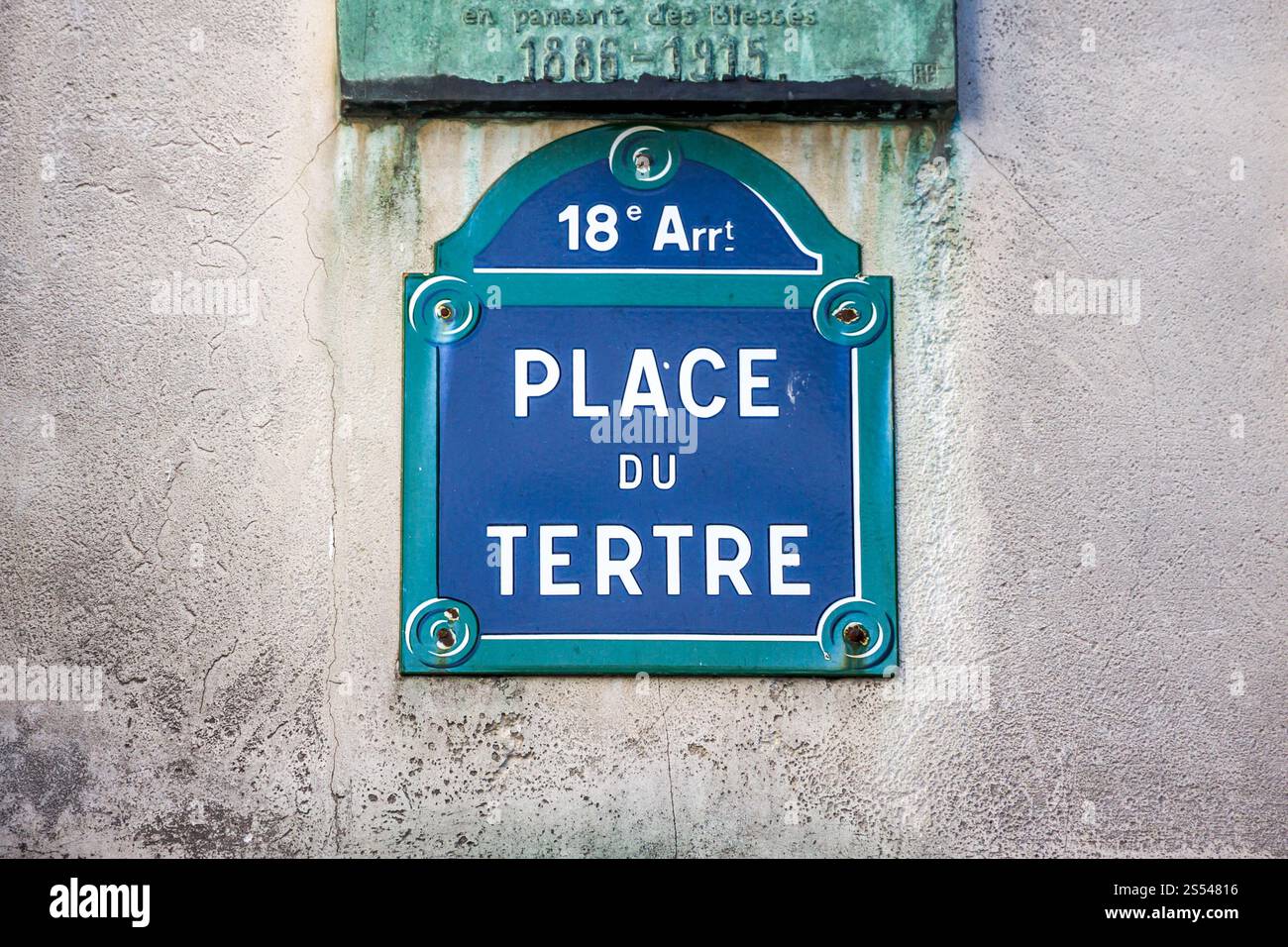 Cartello di Place du Tertre a Parigi, Francia. Cartello di Place du Tertre, Parigi, Francia Foto Stock
