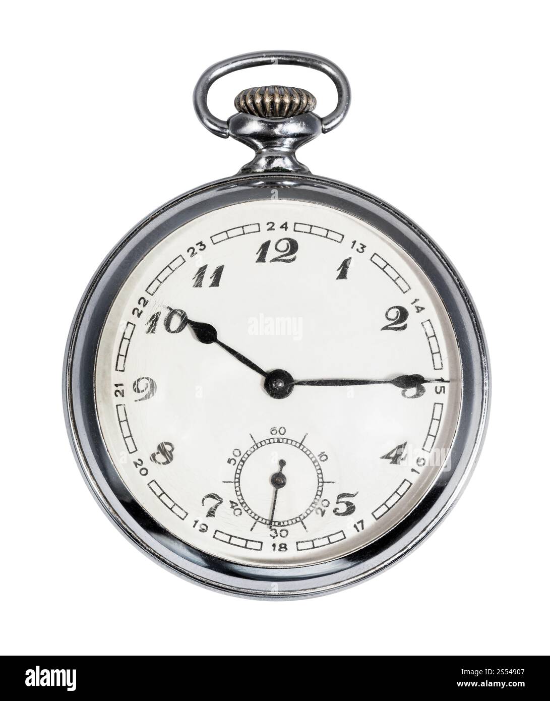 Vintage orologio da tasca con quadrante bianco isolato su sfondo bianco Foto Stock Vintage orologio da tasca con quadrante bianco isolato su sfondo bianco Foto Stock