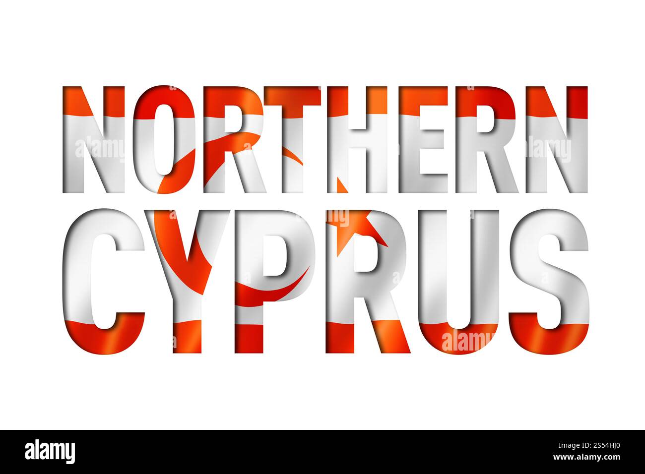 Font testo bandiera Cipro Nord. Sfondo simbolo nazionale. Font testo bandiera Cipro Nord Foto Stock