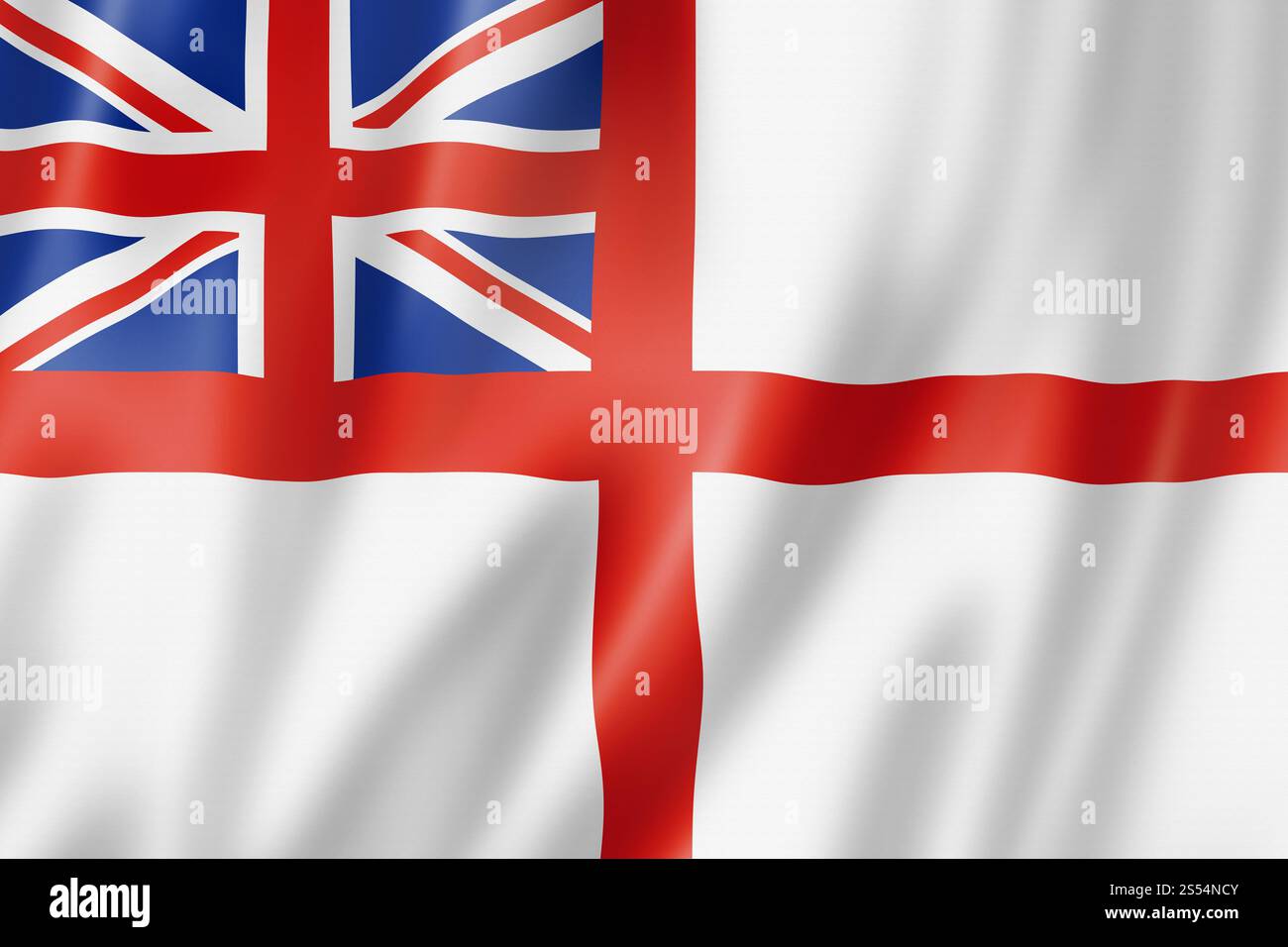 White Ensign, bandiera della Royal Navy, Regno Unito. Illustrazione 3D. Insegna bianca, bandiera della Royal Navy, Regno Unito Foto Stock