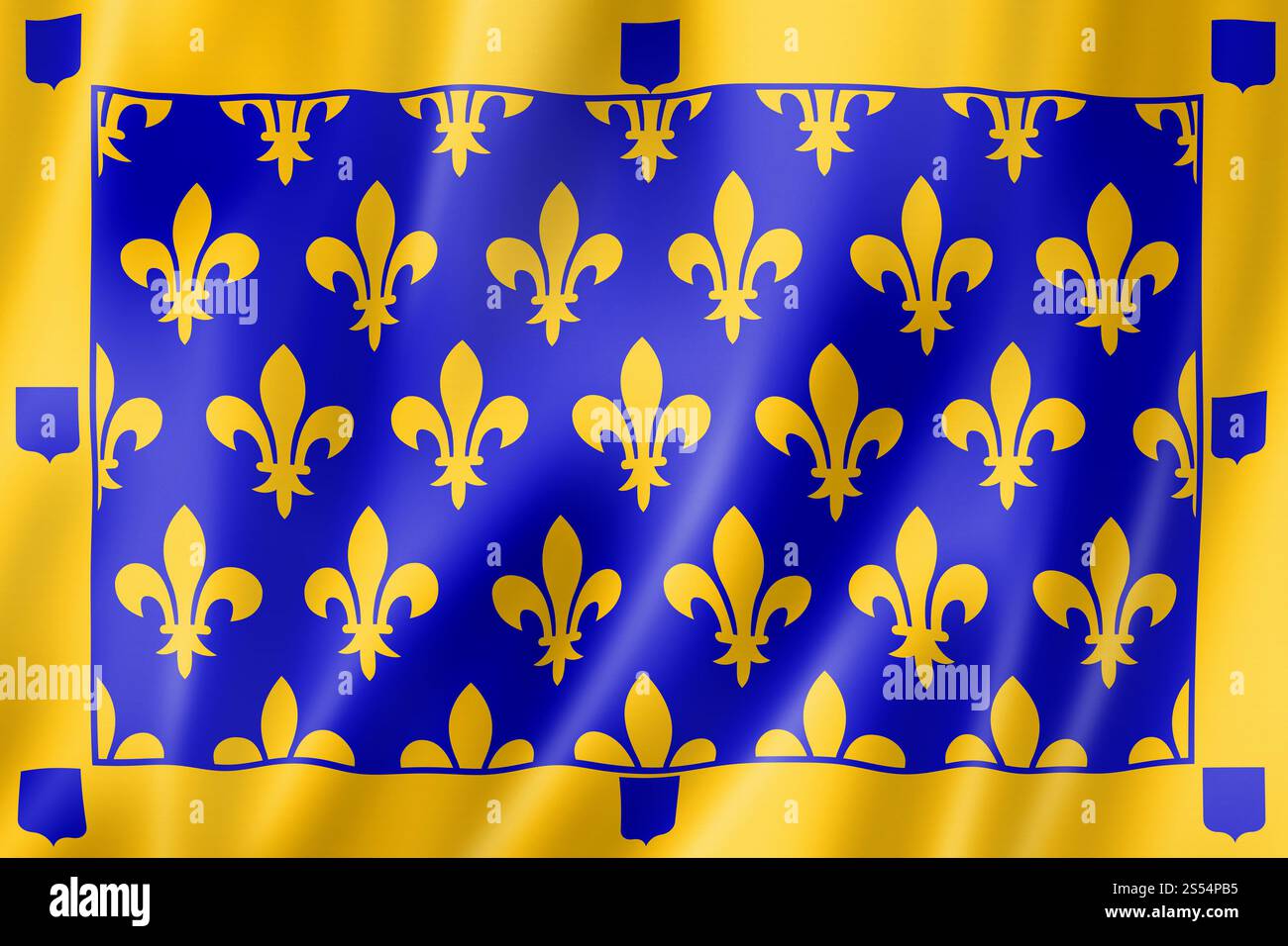 Bandiera della contea di Ardeche, collezione di striscioni in Francia. Illustrazione 3D. Bandiera della contea di Ardeche, Francia Foto Stock