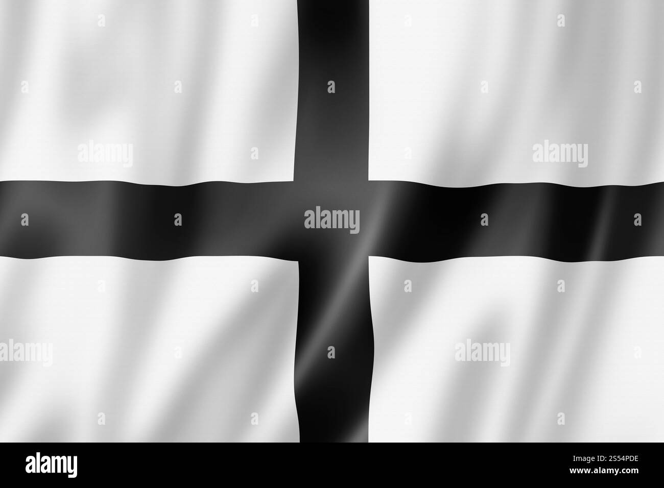 Bandiera della regione della Bretagna, collezione di striscioni ondulati della Francia. Illustrazione 3D. Bandiera della regione Bretagne, Francia Foto Stock