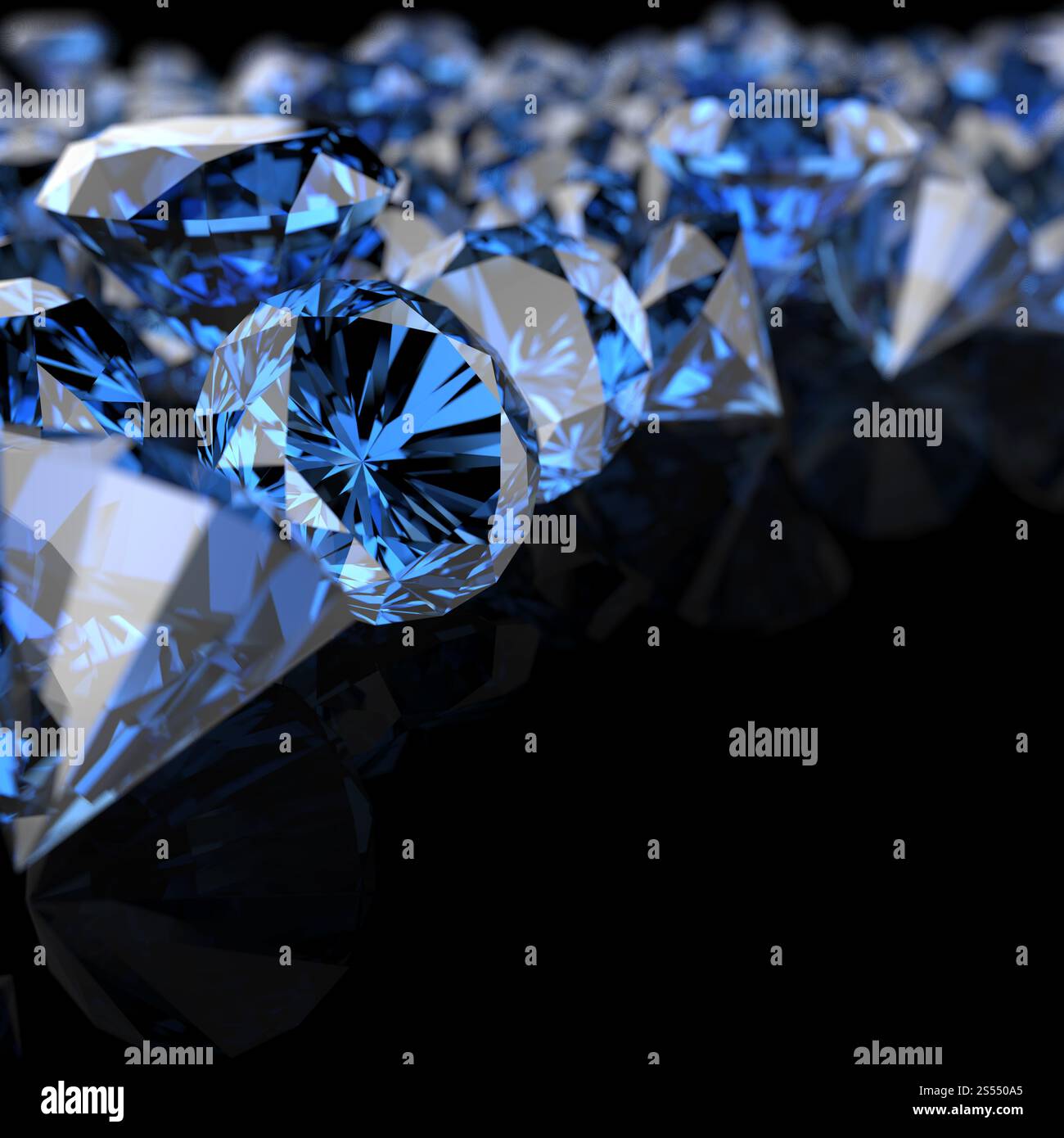 I diamanti blu su sfondo nero Foto Stock