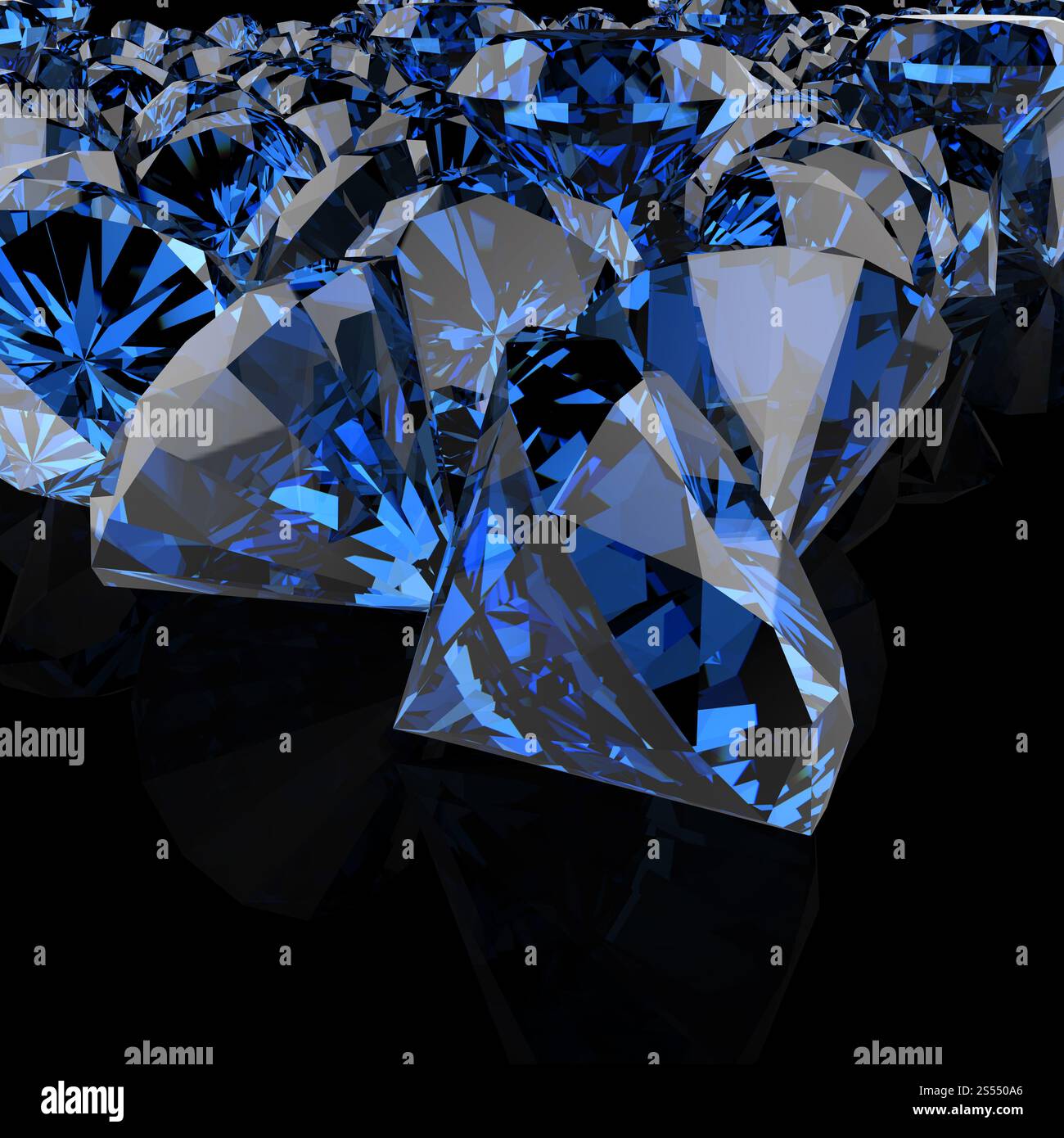 I diamanti blu su sfondo nero Foto Stock