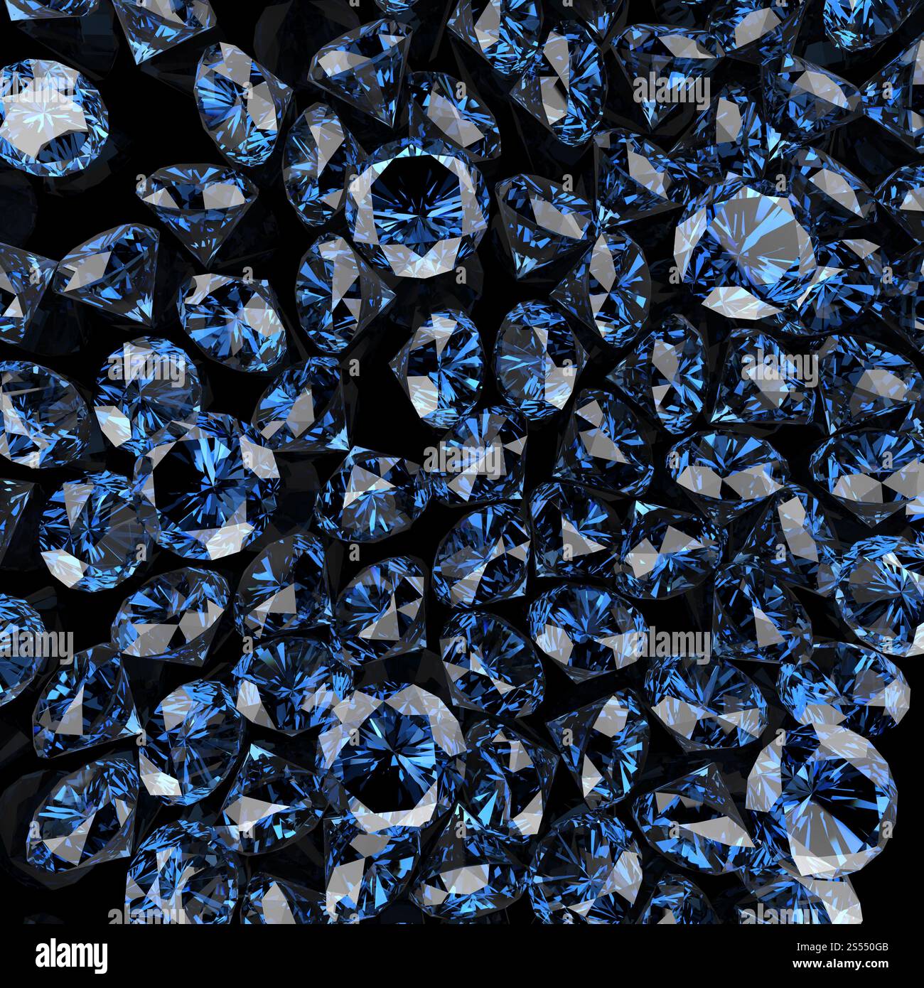I diamanti blu su sfondo nero Foto Stock