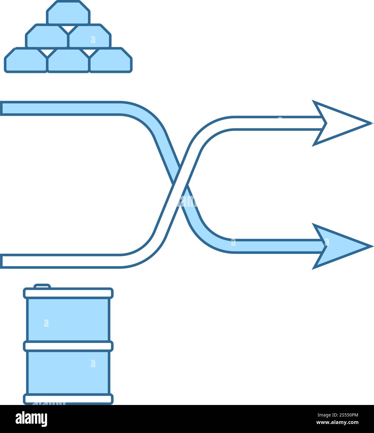 Oro e petrolio il grafico di confronto icona. Linea sottile con riempimento blu Design. Illustrazione Vettoriale. Illustrazione Vettoriale