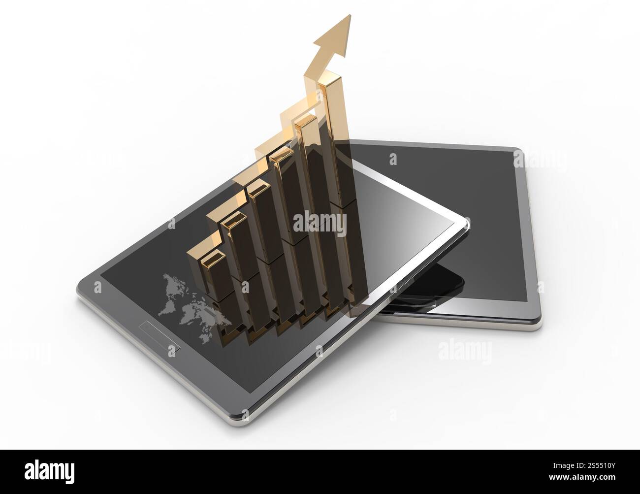 3d tablet pc con un grafico a barre come concetto Foto Stock