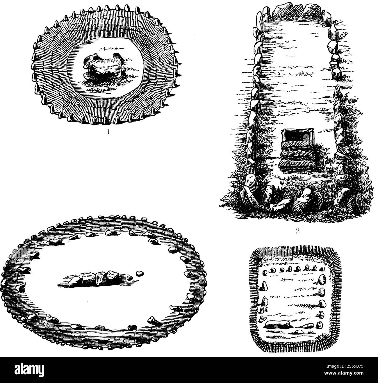 Barrow sulla brughiera di Willstett vicino a Hadersleben, Danimarca (1), Barrow on Ruegen, Germania (2), Barrow a Katelbogen vicino a Buetzow, Germania (3), Barrow Foto Stock