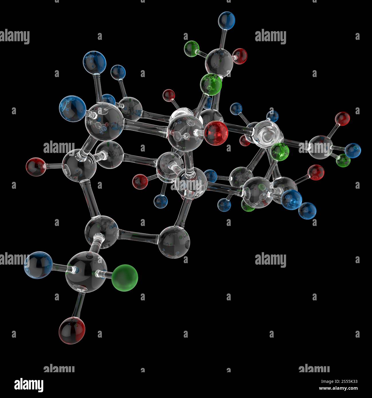 Molecola 3d su sfondo nero Foto Stock