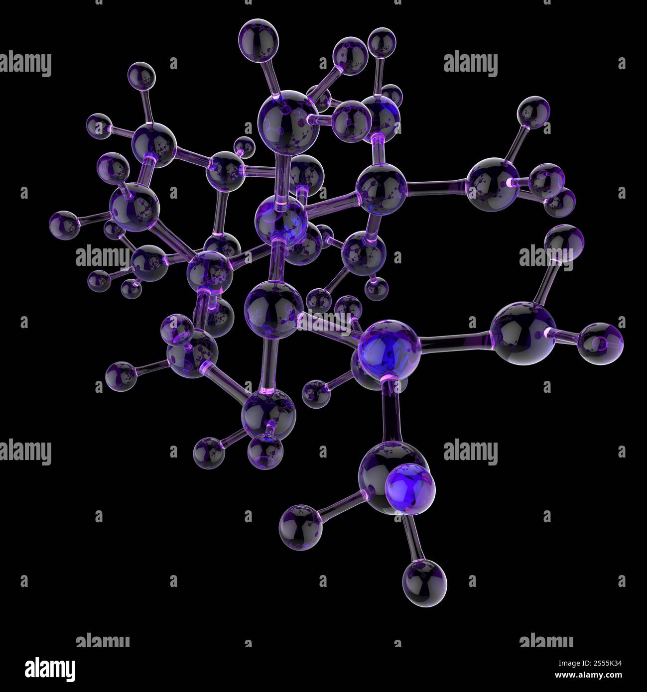 Molecola 3d su sfondo nero Foto Stock