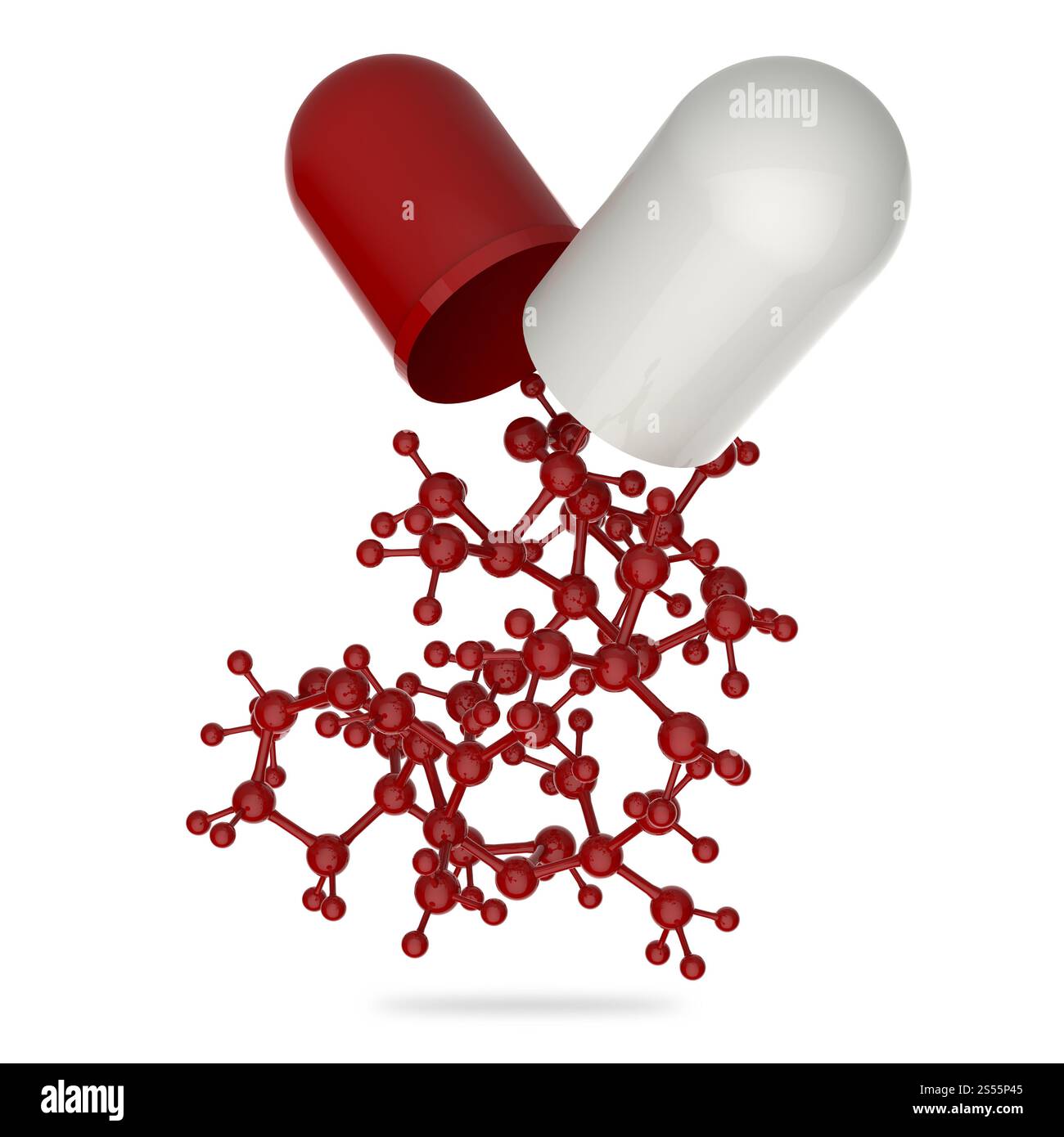 La capsula mostra 3d molecola come concetto medico Foto Stock
