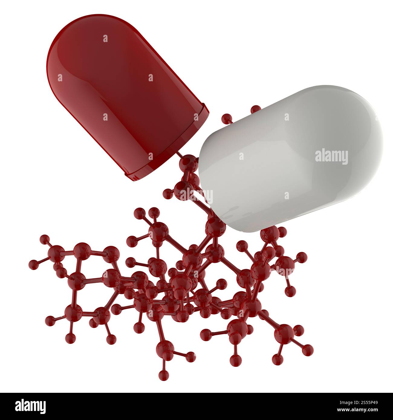 La capsula mostra 3d molecola come concetto medico Foto Stock