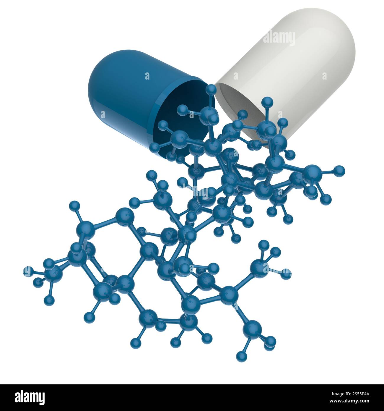 La capsula mostra 3d molecola come concetto medico Foto Stock