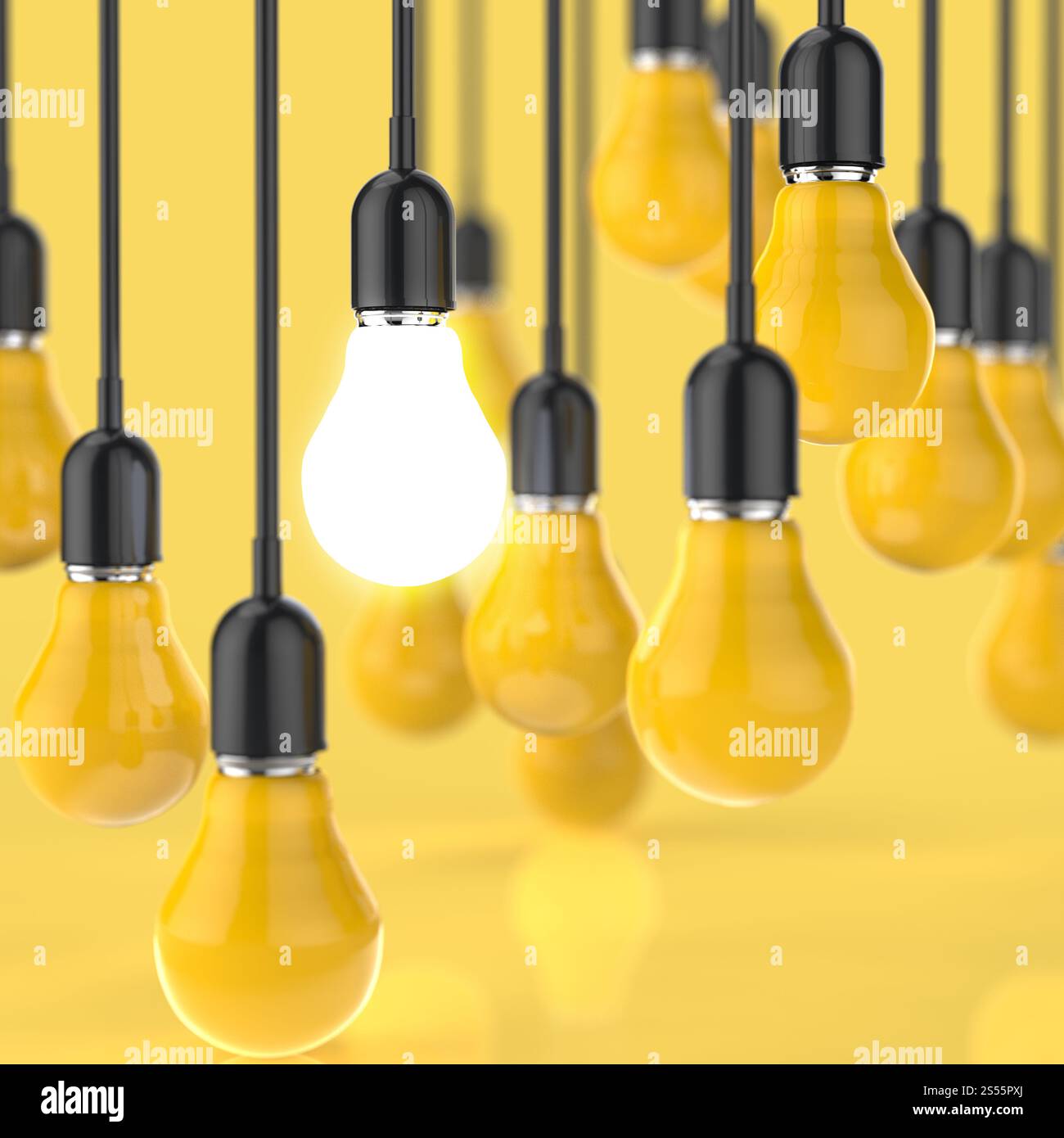 Idea creativa e concetto di leadership lampadina della luce sul colore di sfondo Foto Stock